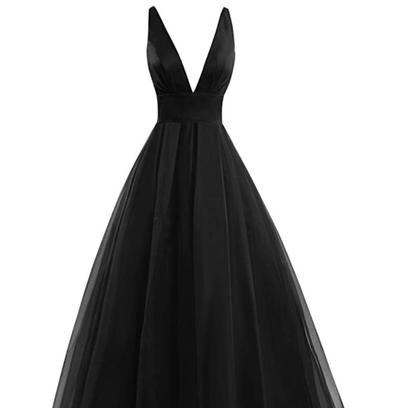 Bess Bridal Black Deep-V Neckline Prom Dress - Picture 6 of 7
